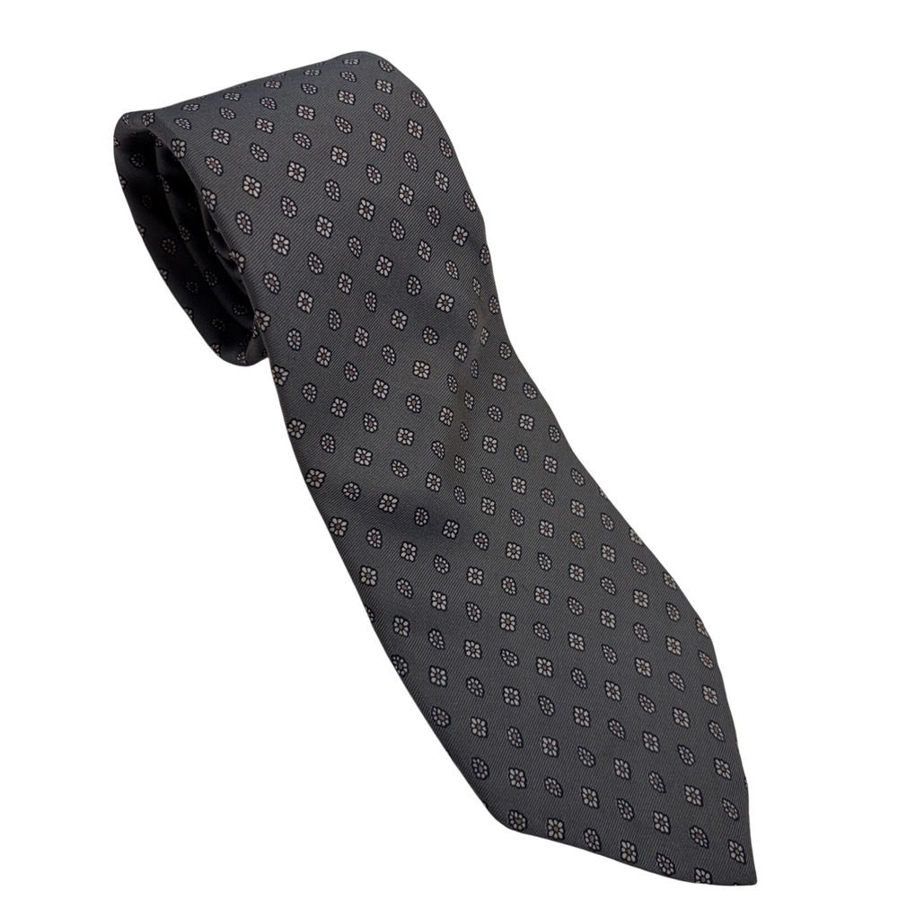 Don Loper Beverly Hills Mens Grey Medallion Floral 100% Italian Silk Necktie USA